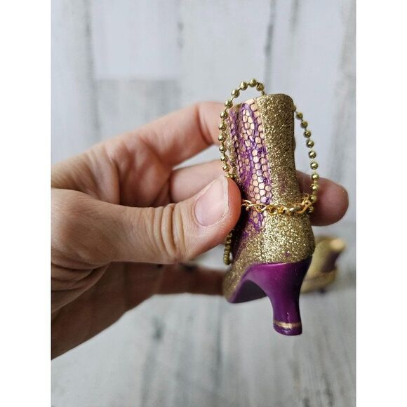 Boot shoe heel glitter gold purple ornament Xmas vintage tree set - Picture 4 of 9